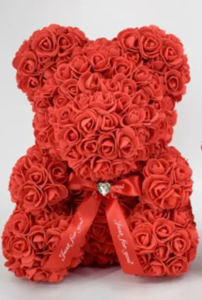 15in Red Foam Rose Bear