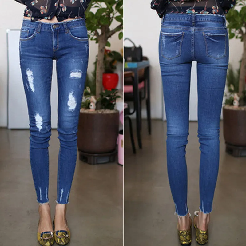 2016 spring plus size jeans for woman hole elastic skinny pants pencil pants summer ankle length trousers  woman jeans