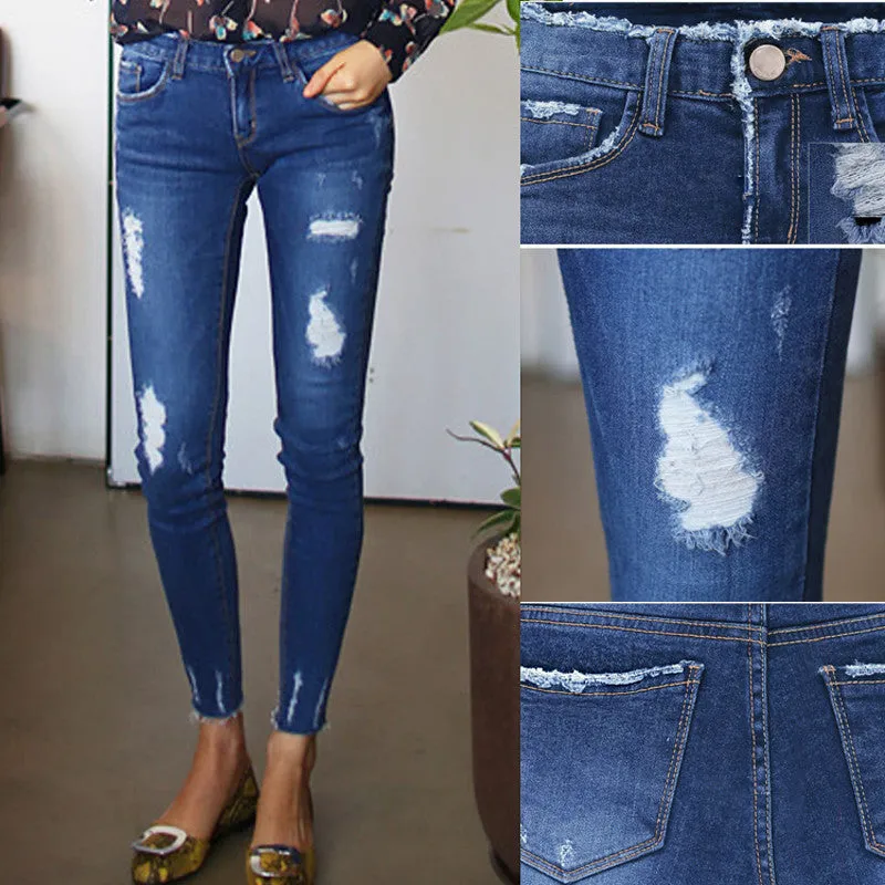 2016 spring plus size jeans for woman hole elastic skinny pants pencil pants summer ankle length trousers  woman jeans