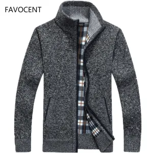 2021 Autumn Winter Men's Sweater Coat Faux Fur Wool Sweater Jackets Men Zipper Knitted Thick Coat Warm Casual Knitwear Cardigan