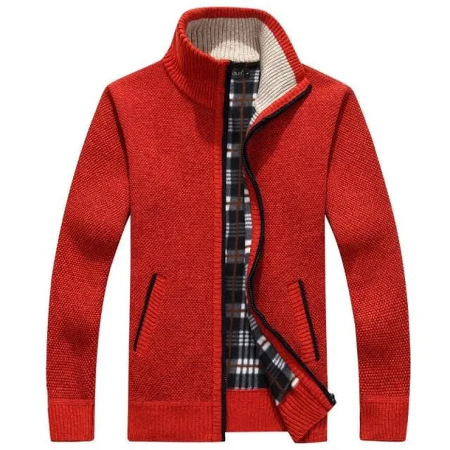 2021 Autumn Winter Men's Sweater Coat Faux Fur Wool Sweater Jackets Men Zipper Knitted Thick Coat Warm Casual Knitwear Cardigan