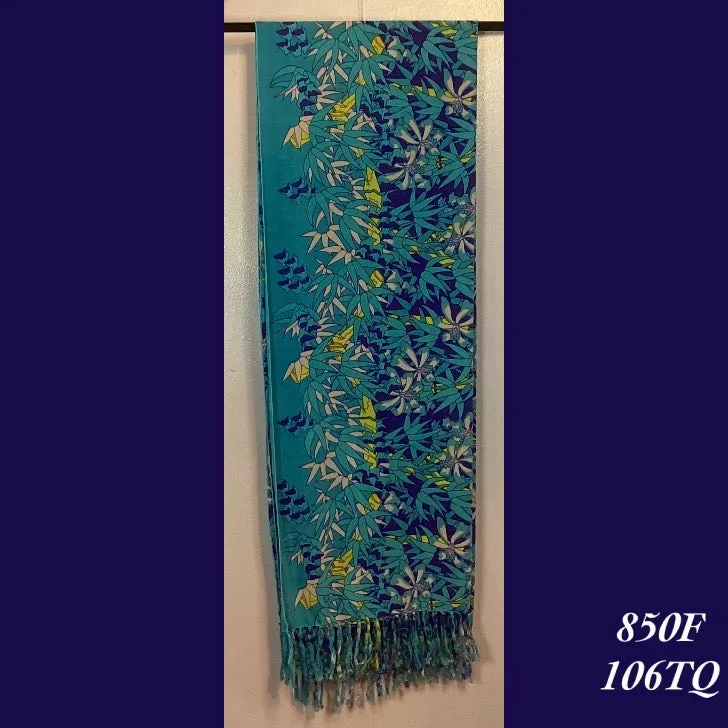 850F - 106TQ , Fringed scarf floral print