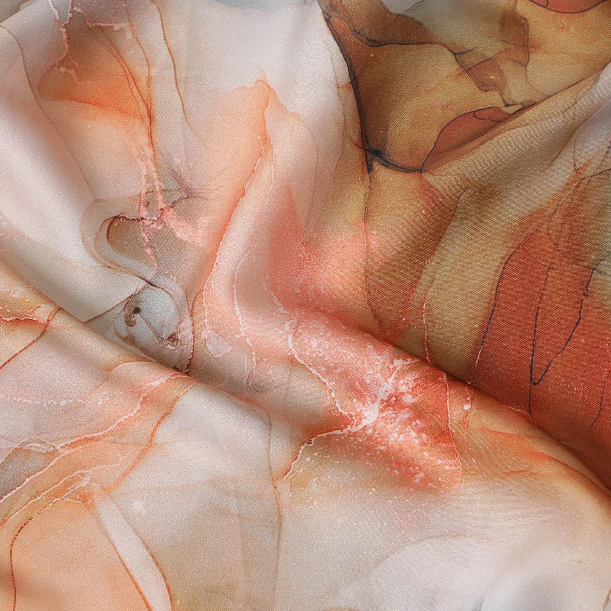 Abstract Art-Inspired Synthetic Modal Satin Fabric - Fluid Hues, 110cm Wide - Purchase Online by the Meter-D18341