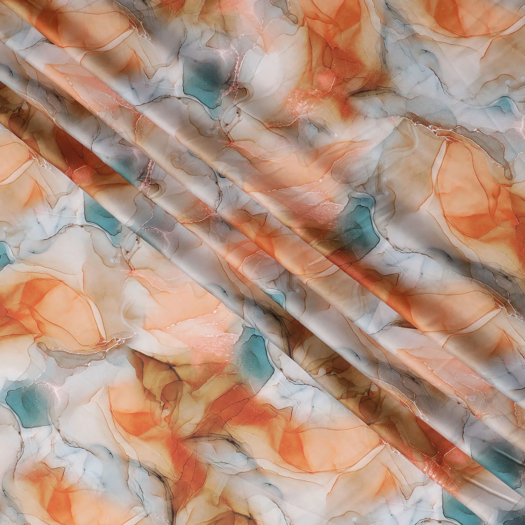 Abstract Art-Inspired Synthetic Modal Satin Fabric - Fluid Hues, 110cm Wide - Purchase Online by the Meter-D18341