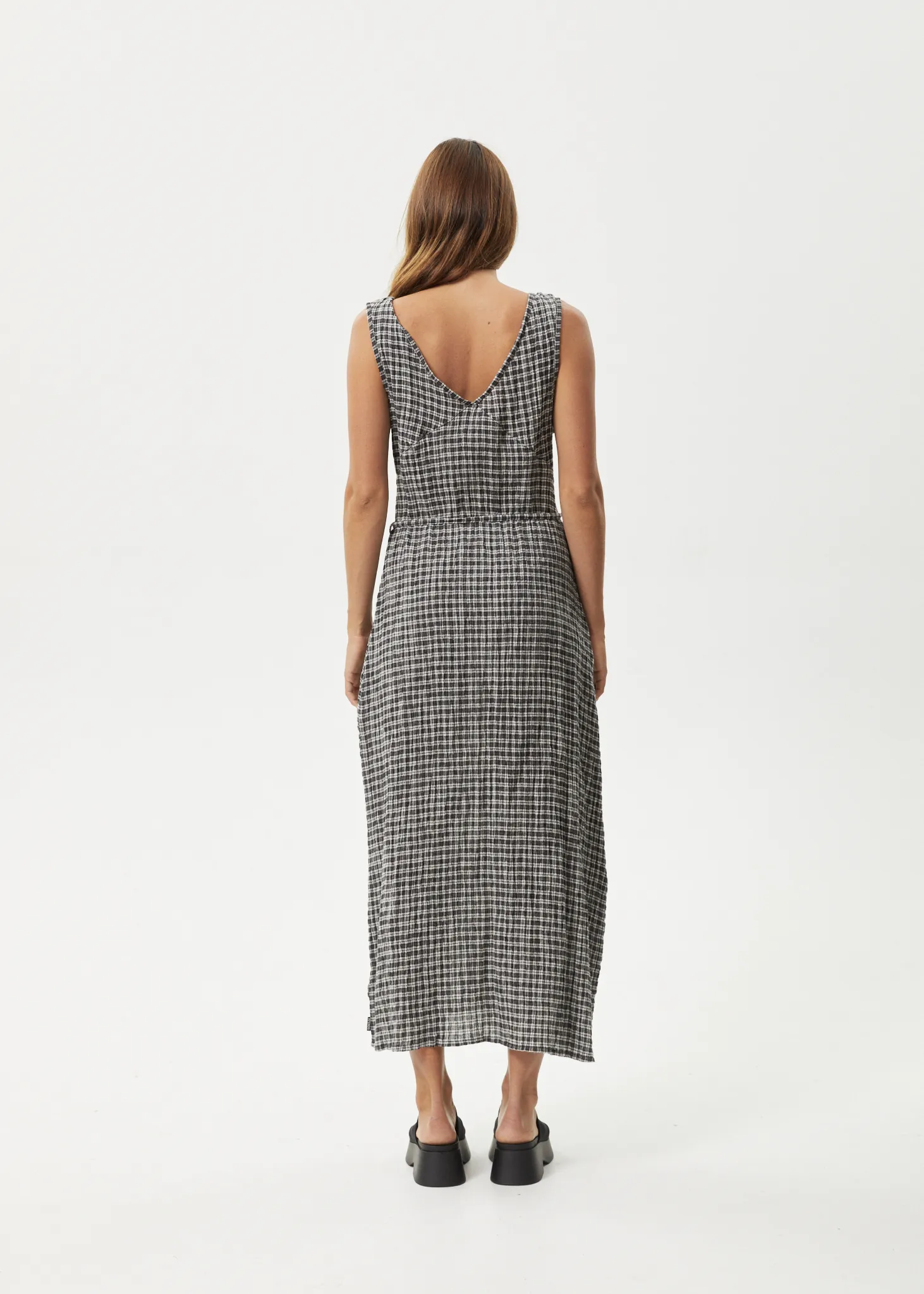 AFENDS Womens Asta - Seersucker Maxi Dress - Steel Check