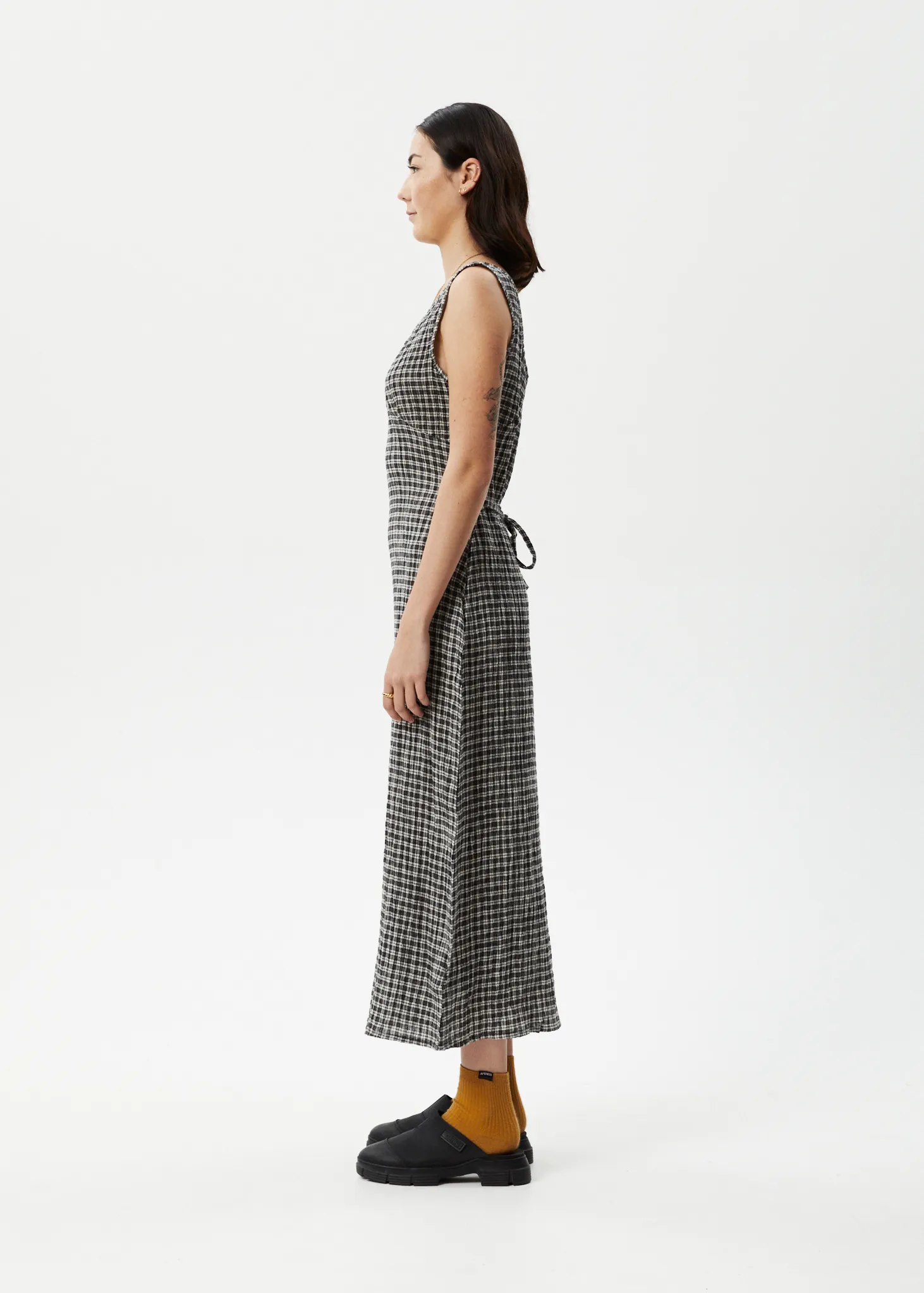 AFENDS Womens Asta - Seersucker Maxi Dress - Steel Check