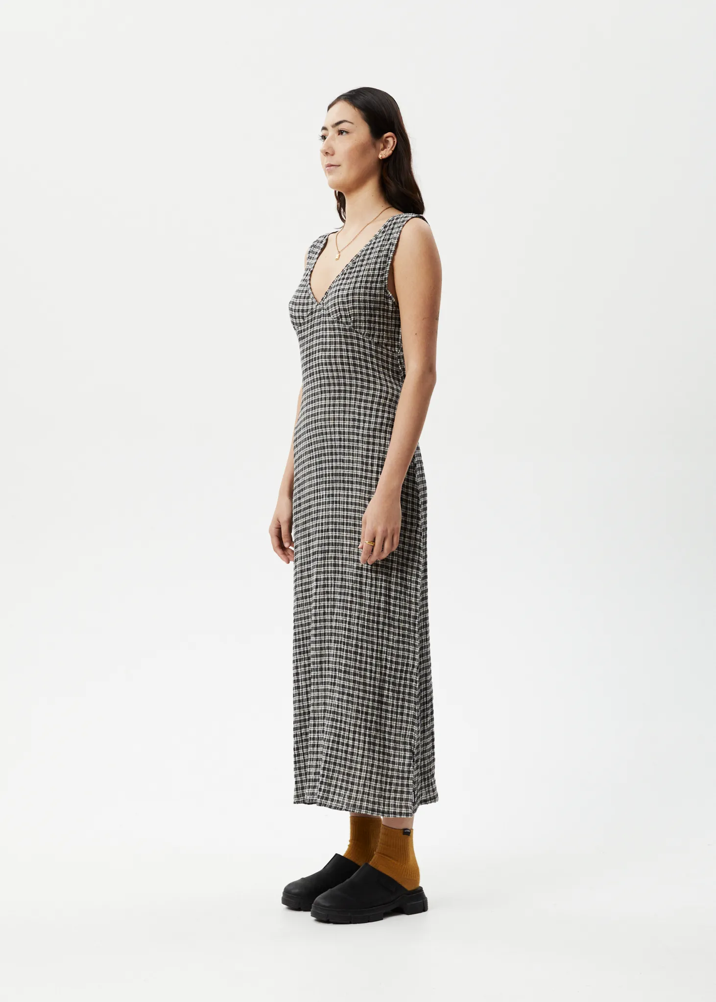 AFENDS Womens Asta - Seersucker Maxi Dress - Steel Check