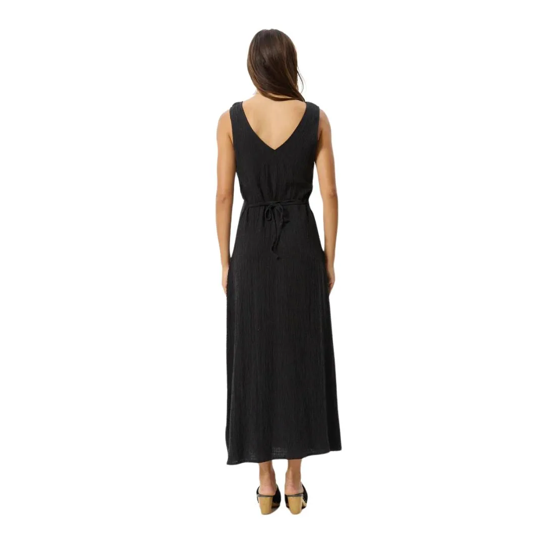 Afends Womens Focus Hemp Seersucker Maxi Dress - Black