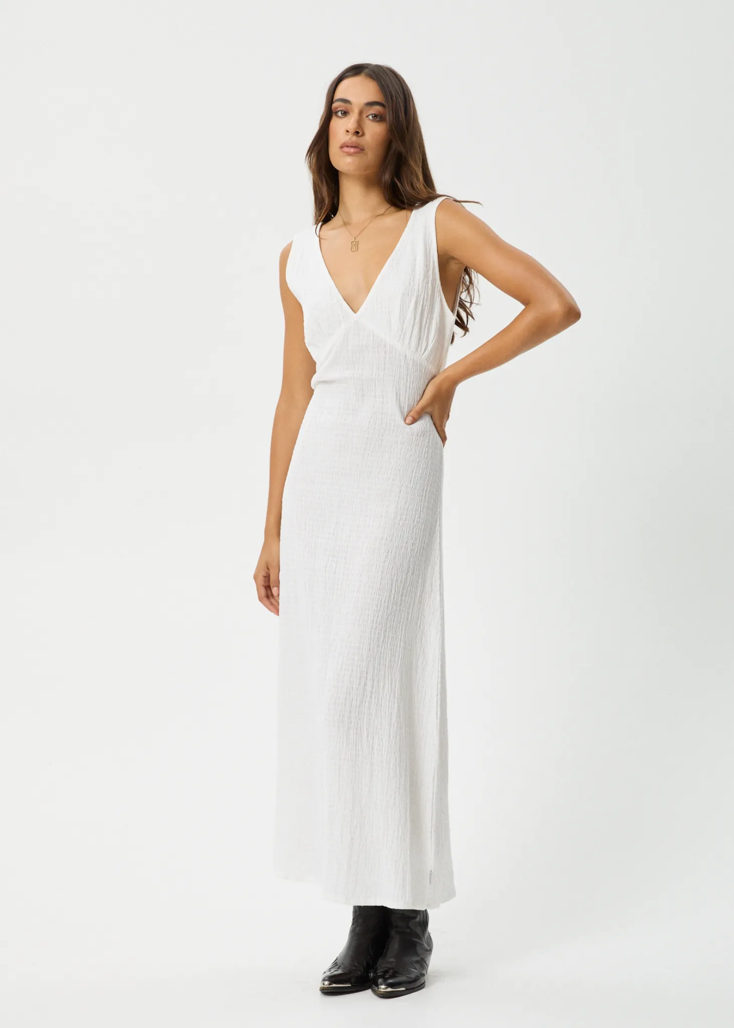 AFENDS Womens Focus - Seersucker Maxi Dress - White