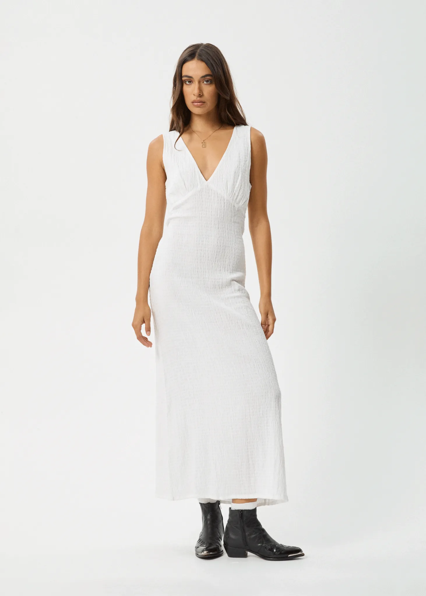 AFENDS Womens Focus - Seersucker Maxi Dress - White