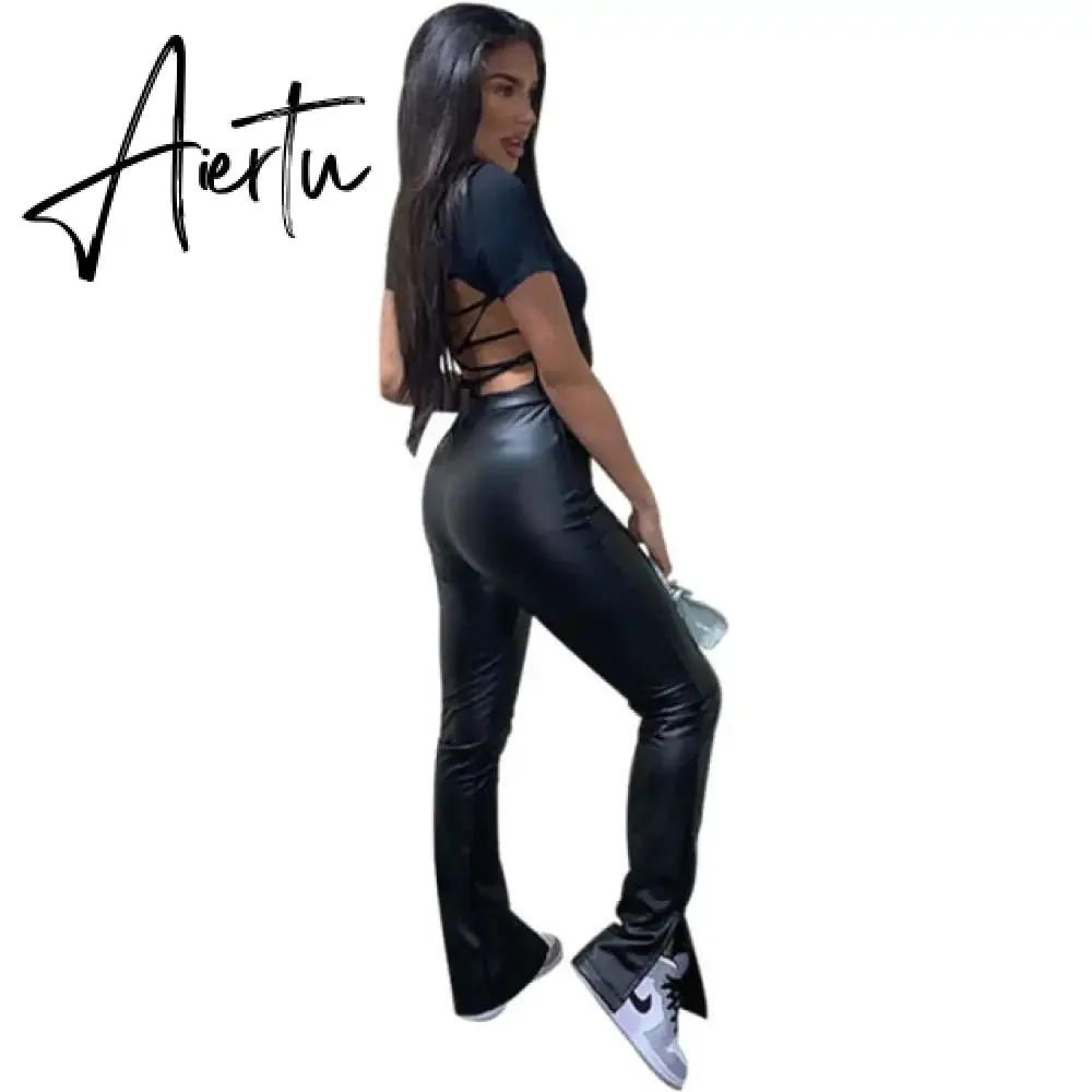 Aiertu Spring Women Pu Leather Pants Black Sexy Stretch Bodycon Trousers High Waist Long Casual Pencil S-3XL Winter