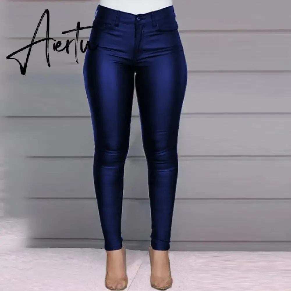 Aiertu Spring Women Pu Leather Pants Black Sexy Stretch Bodycon Trousers High Waist Long Casual Pencil S-3XL Winter