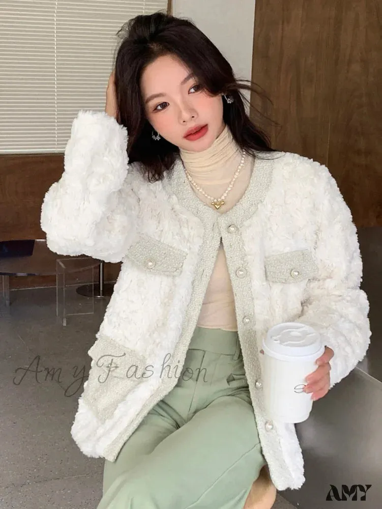 Amy Fashion - Trim Drop Shoulder Teddy Coat