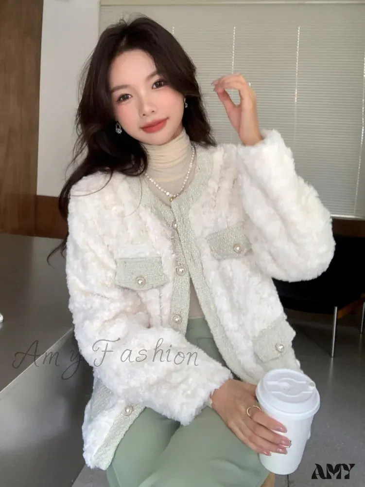 Amy Fashion - Trim Drop Shoulder Teddy Coat