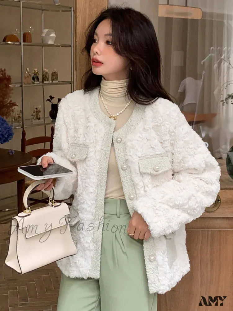 Amy Fashion - Trim Drop Shoulder Teddy Coat