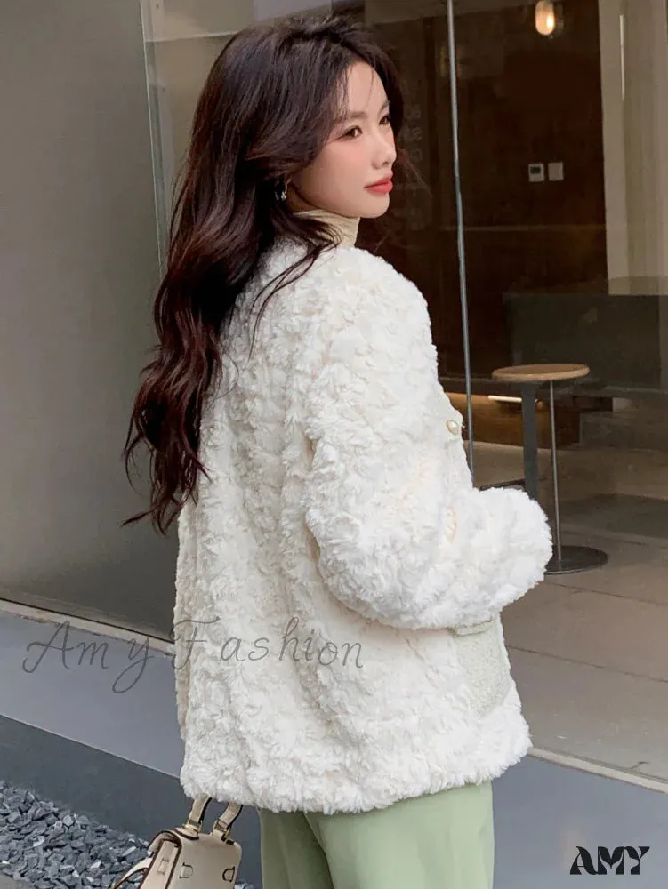 Amy Fashion - Trim Drop Shoulder Teddy Coat