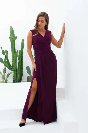 Angelino Plum Sandy Long Evening Dress with Slit