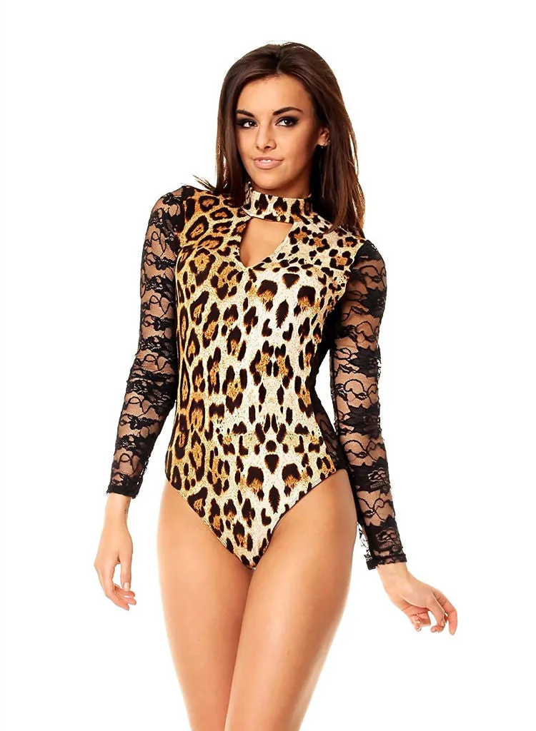 Animal print club-wear stretch body Teddy, size fits UK 8/10/12/14