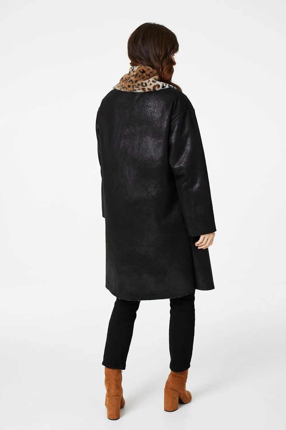 Animal Print Faux Suede Coat