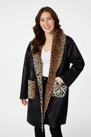 Animal Print Faux Suede Coat