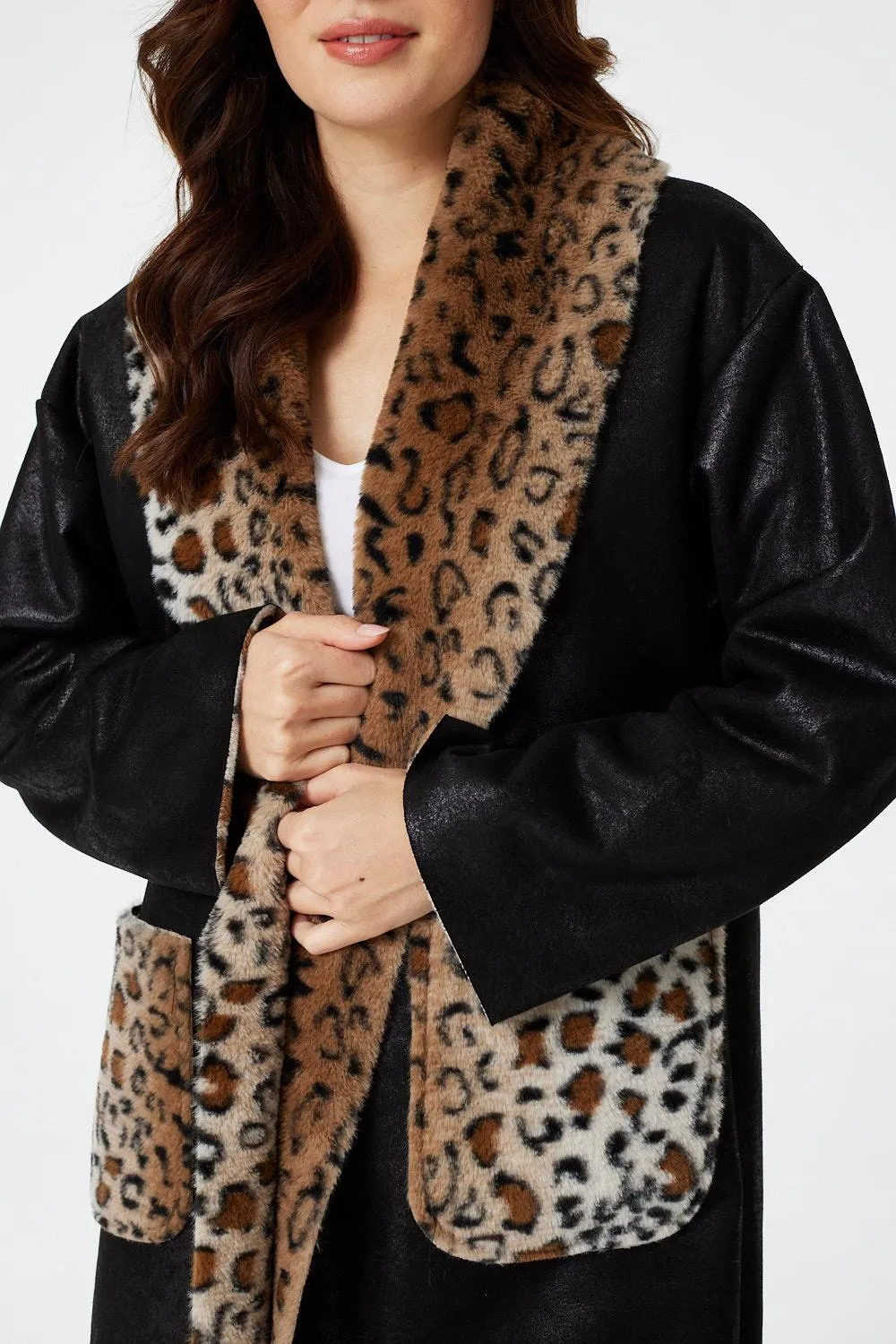 Animal Print Faux Suede Coat