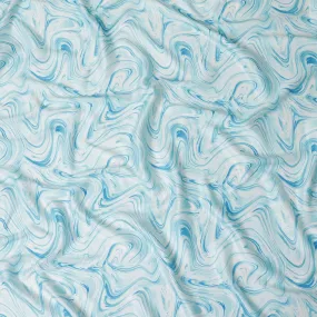 Aqua Swirl Abstract Synthetic Modal Satin Fabric - Artistic Wave Design, 110cm - Buy Online-D17982