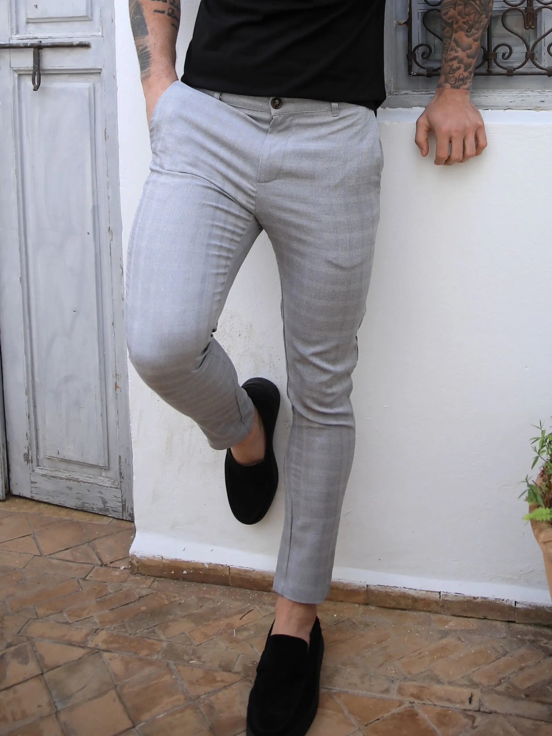 Assaki Checked Trousers - Grey