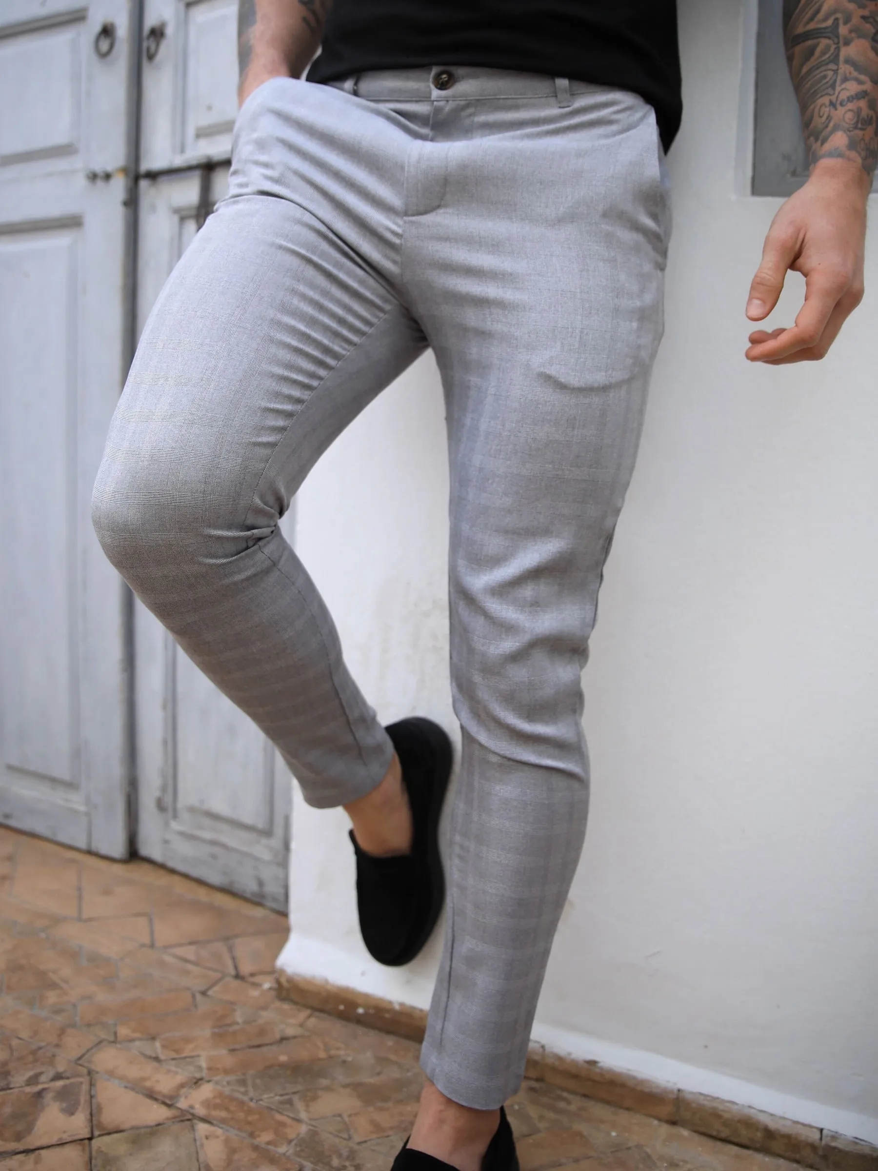 Assaki Checked Trousers - Grey