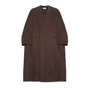 Aton Hemp Suede Tuxedo Collar Long Coat in Brown