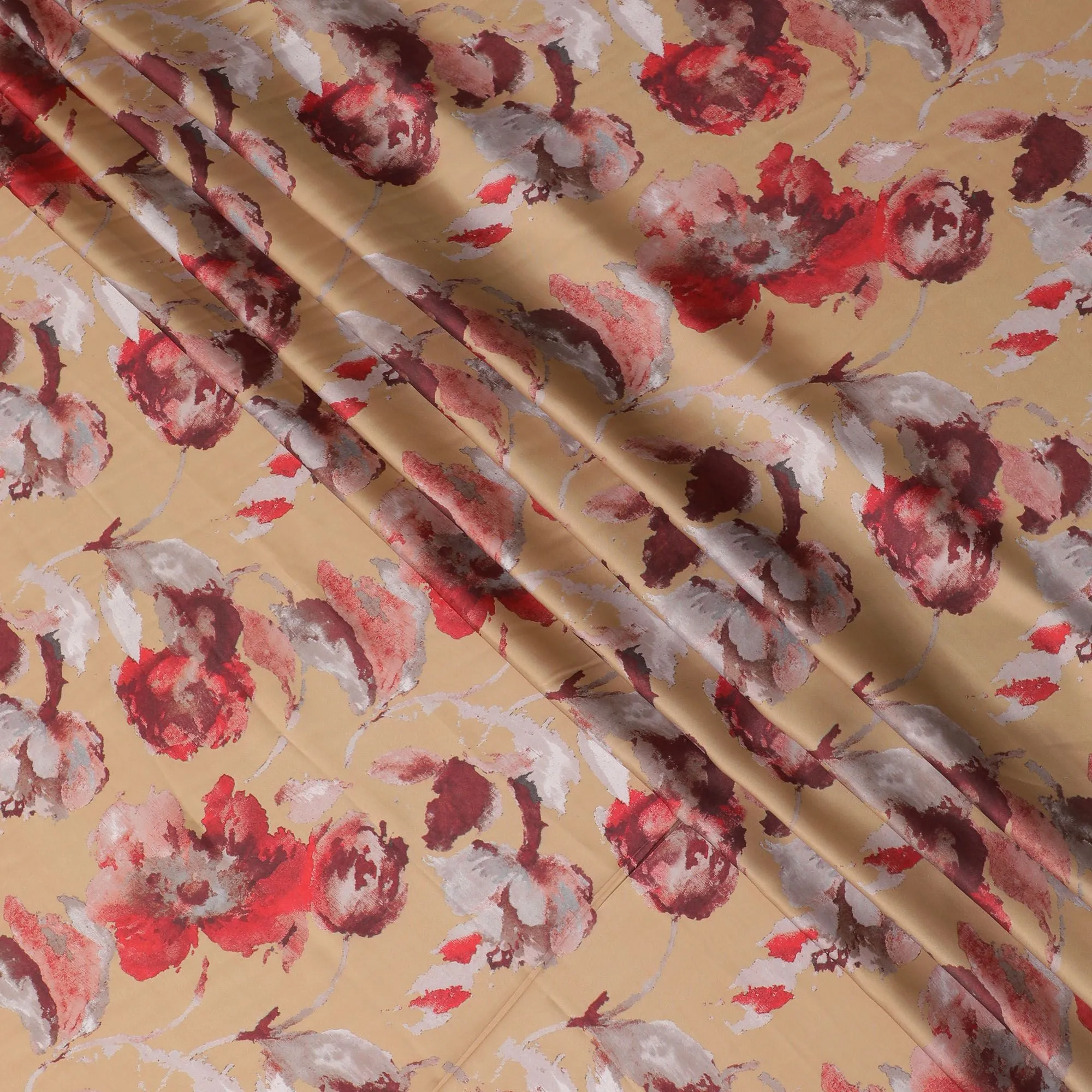 Autumn Blossom Modal Satin Fabric - 110cm Wide, Warm Toned Florals from India-D18524