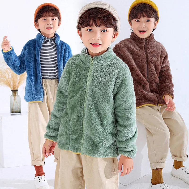 Autumn Winter Children Plush Flannel Coats Thick Fleece Warm Coat