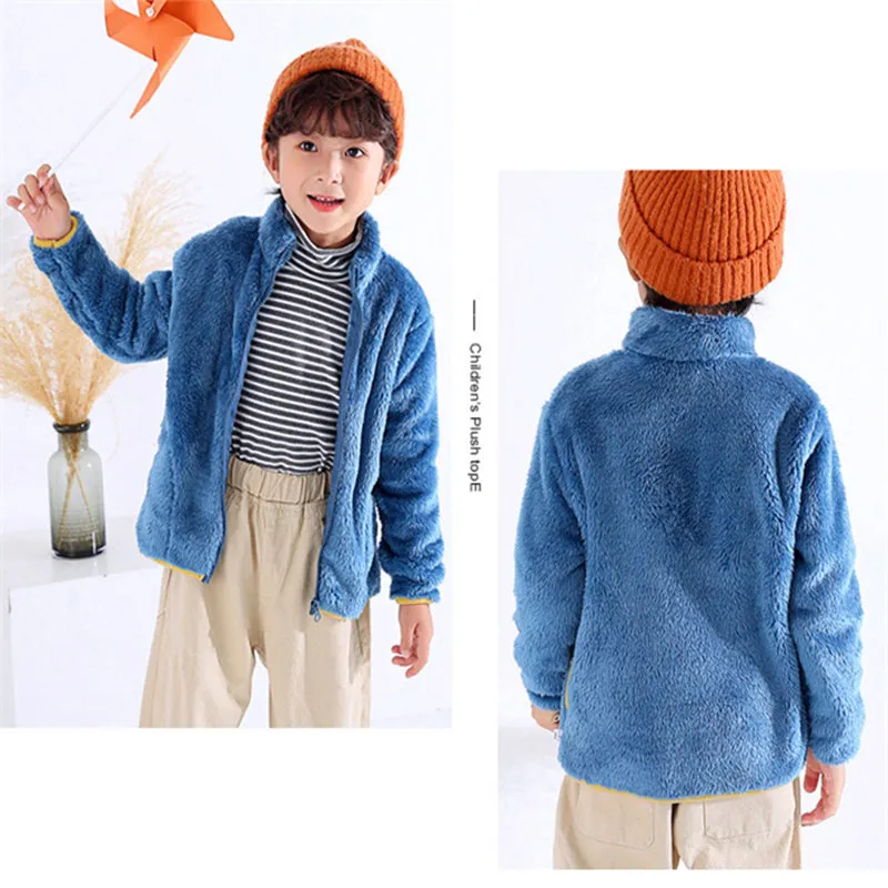 Autumn Winter Children Plush Flannel Coats Thick Fleece Warm Coat