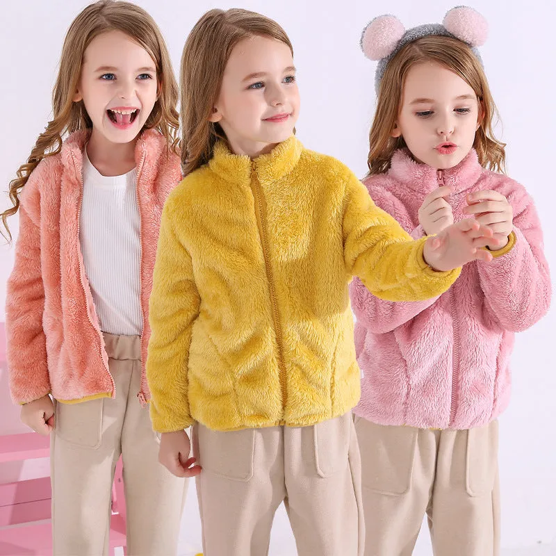 Autumn Winter Children Plush Flannel Coats Thick Fleece Warm Coat