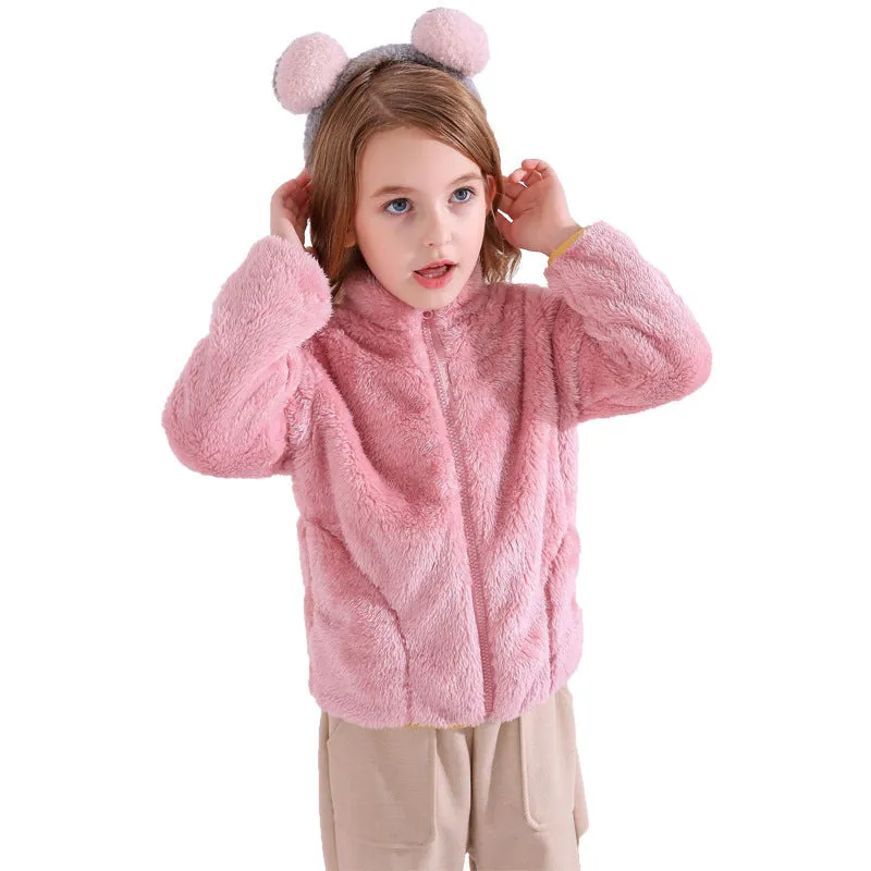 Autumn Winter Children Plush Flannel Coats Thick Fleece Warm Coat