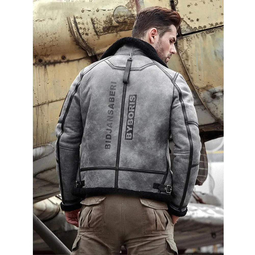 B3 Bomber Jacket Grey Shearling Jacket