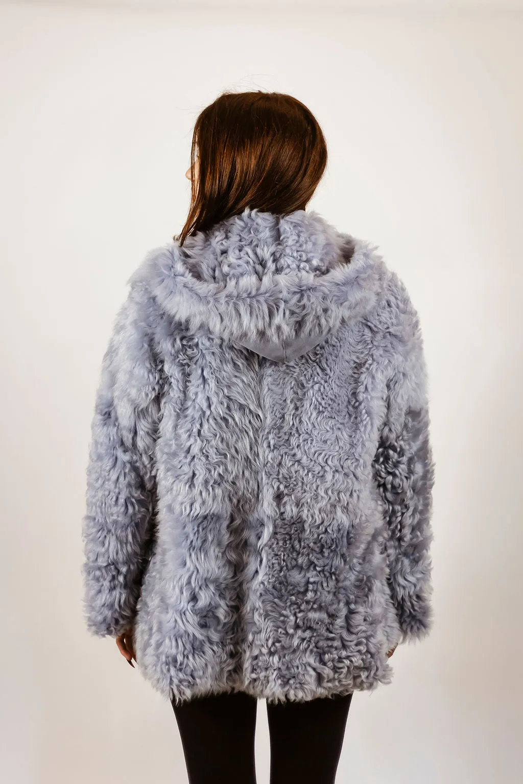 Baby Blue Shearling reversible, hooded jacket