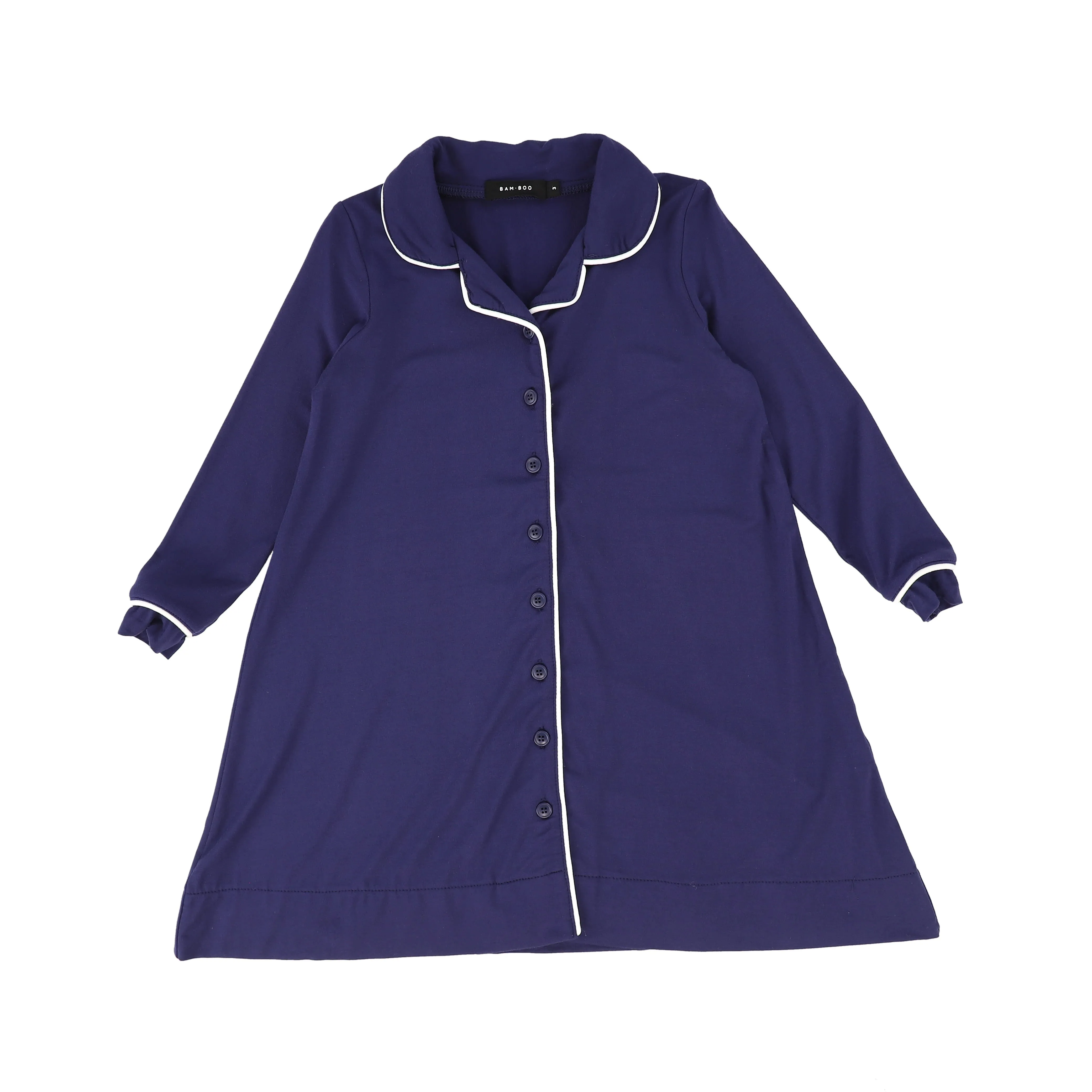 BAMBOO NAVY MODAL PIPED NIGHTGOWN [Final Sale]