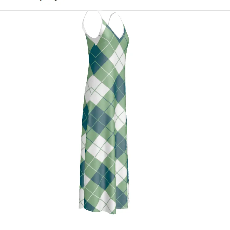 Basil Green Argyle Print Slip Dress