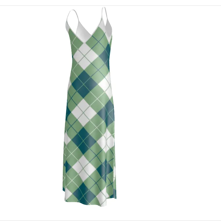 Basil Green Argyle Print Slip Dress