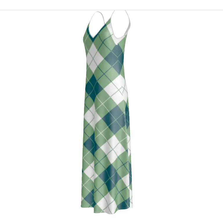 Basil Green Argyle Print Slip Dress