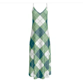 Basil Green Argyle Print Slip Dress