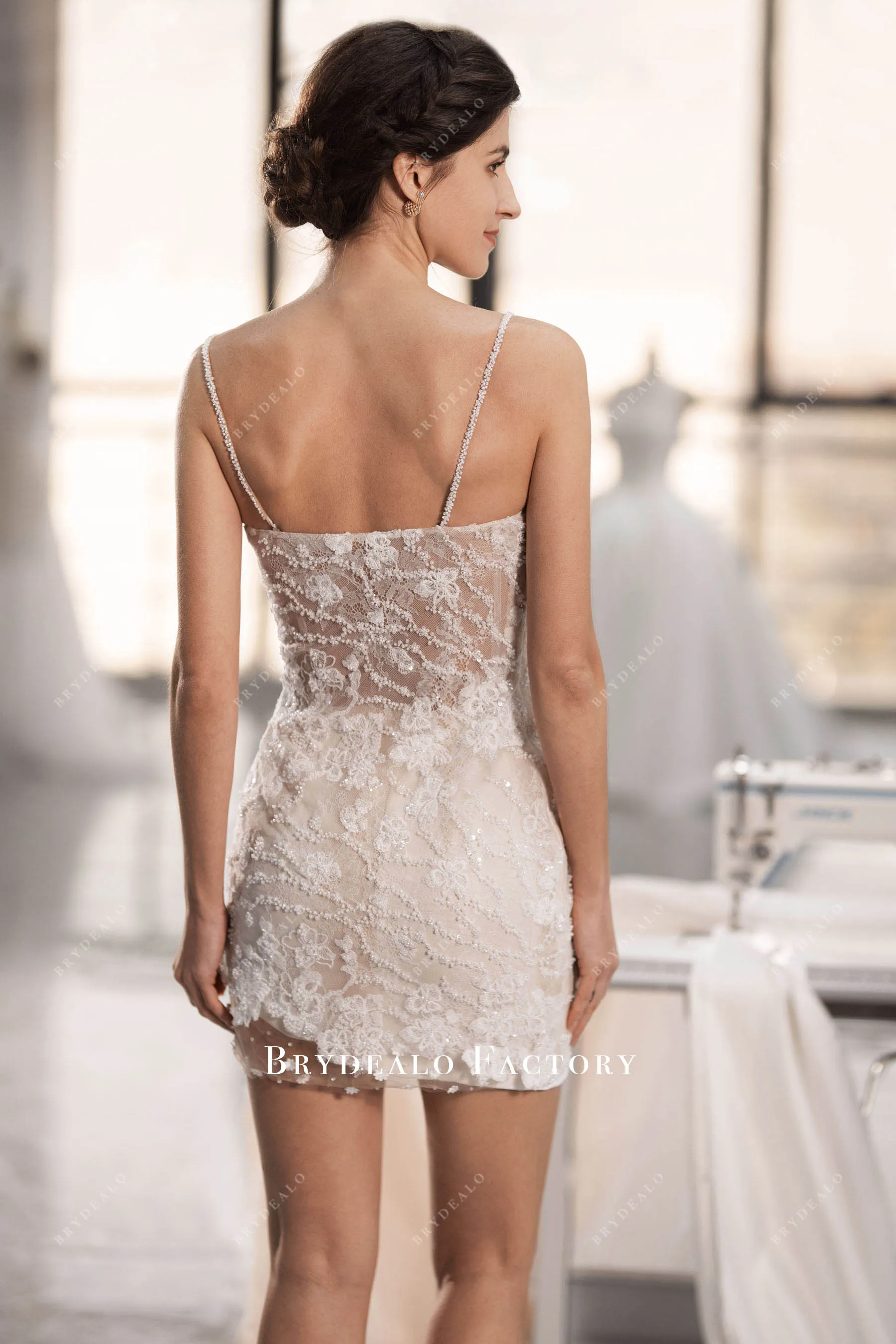 Beaded Lace Bridal Bodycon With Detachable Puffy Flower Overskirt