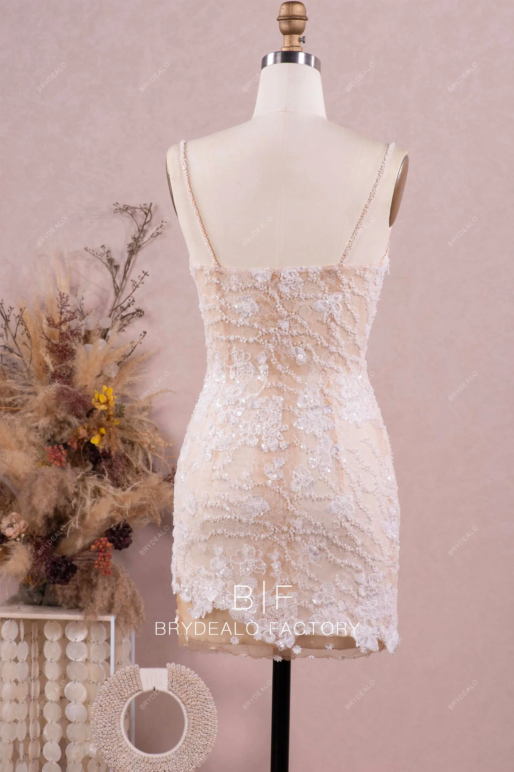 Beaded Lace Bridal Bodycon With Detachable Puffy Flower Overskirt