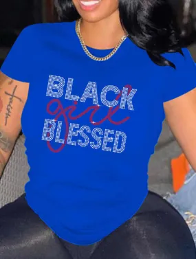 Beautiful Blue BLACK GIRL BLESSED Tee Shirt Top