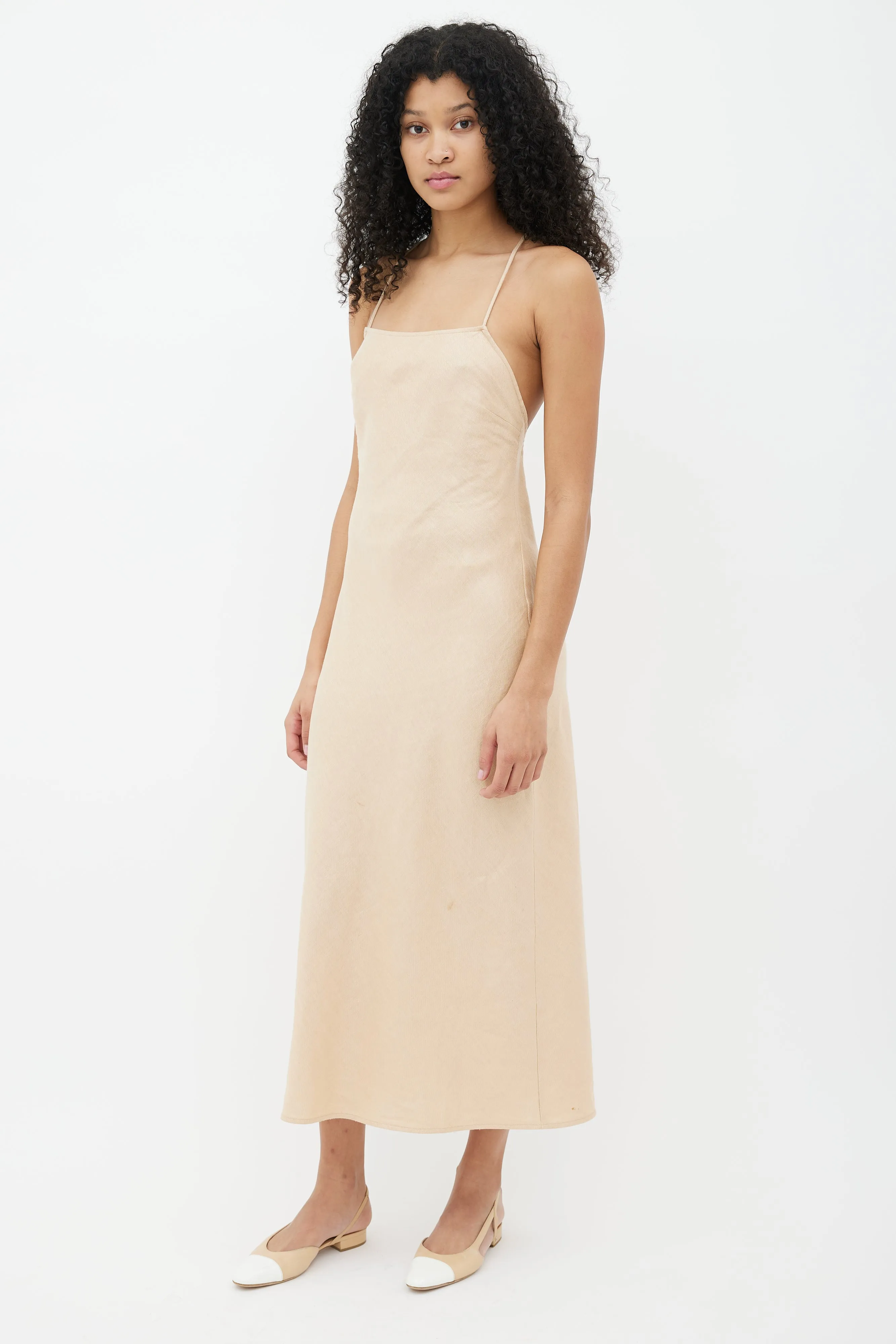 Beige Linen Cassidy Slip Dress