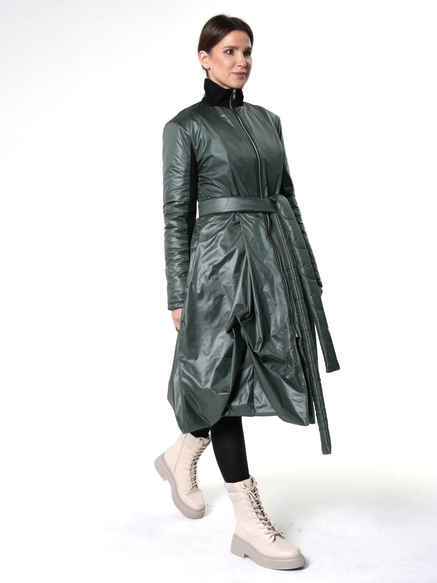 Belted Jacket With Drapings In Green