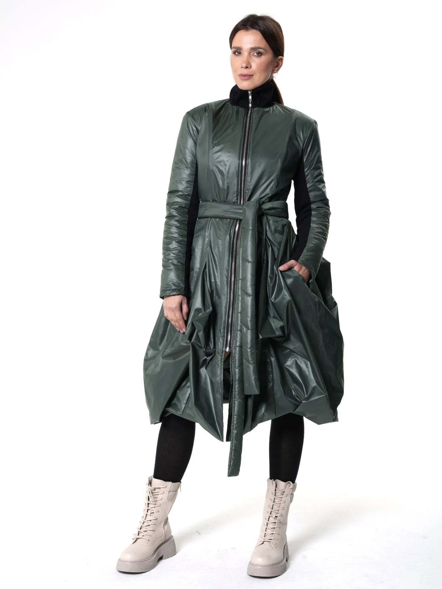 Belted Jacket With Drapings In Green