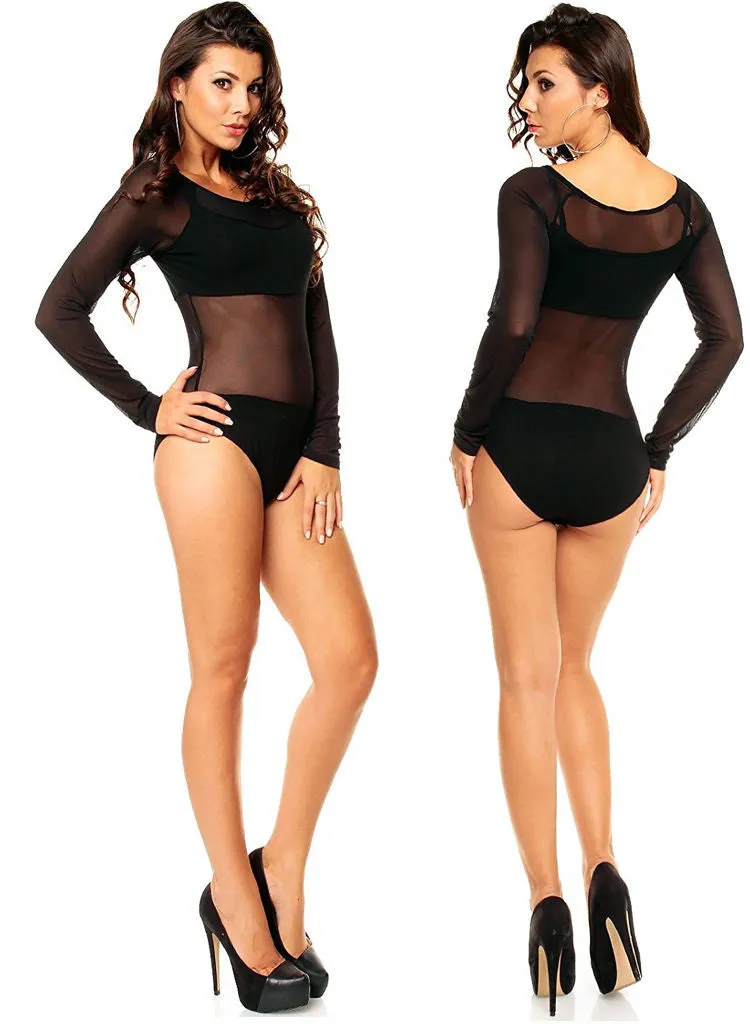 Black club wear stretch Body Teddy One size fits UK 8/10/12/14