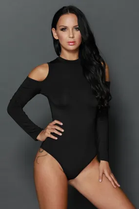 Black Formfitting Cold Shoulders Bodysuit