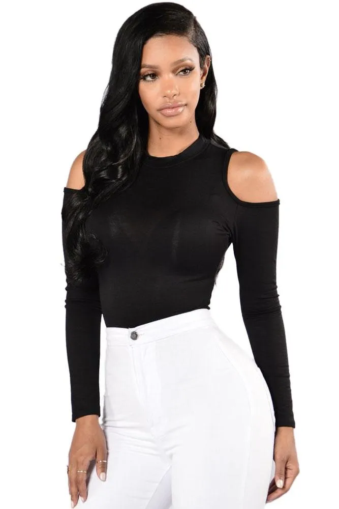 Black Formfitting Cold Shoulders Bodysuit